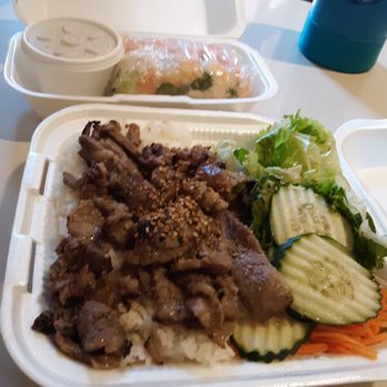 Fuzen Pho - Spring rolls at the top and grilled pork rice dish at the bottom - Vietnamese Near Me - Henderson, Nevada