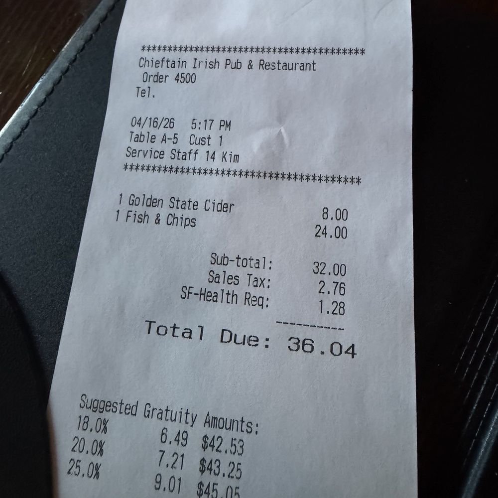 The Chieftain Irish Pub & Restaurant - Cost of a single meal - Sports Bars Near Me - San Francisco, California The Chieftain Irish Pub & Restaurant - Cost of a single meal - Sports Bars Near Me - San Francisco, California