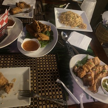 Charming Elephant - Pad Thai, pork belly, fried chicken, egg rolls (not fully pictured) - Laotian Near Me - Baltimore, Maryland