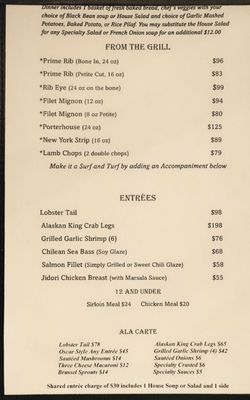 Menu photo 3 THE Steak House Las Vegas, NV
