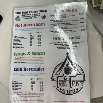 The Tent Coffee Shop - Menu - from May 2024 - Coffee & Tea Near Me - Lexington, South Carolina