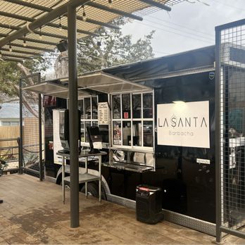 La Santa Barbacha - Outside- food truck front and deck. - Mexican Near Me - Austin, Texas