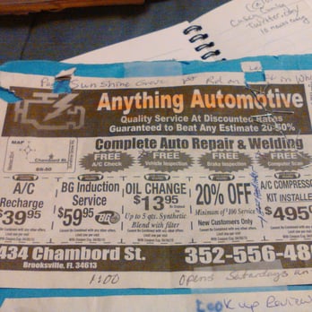 Anything Automotive - This is the tatered Flyer page that drew me in. - Auto Repair Near Me - Brooksville, Florida Anything Automotive - This is the tatered Flyer page that drew me in. - Auto Repair Near Me - Brooksville, Florida