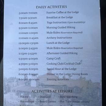 Cloud Camp - Daily schedule - Resorts Near Me - Colorado Springs, Colorado