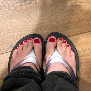 B B Nail & Spa - Red pedicure with perfect polish. - Nail Salons Near Me - Beaumont, California