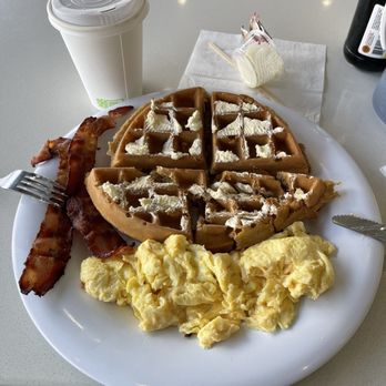 Pancakes & Waffles - Waffle combo scrambled eggs n bacon. - Breakfast & Brunch Near Me - Honolulu, Hawaii Pancakes & Waffles - Waffle combo scrambled eggs n bacon. - Breakfast & Brunch Near Me - Honolulu, Hawaii