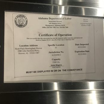 Hyatt Place Birmingham/Hoover - This elevator needs to be evaluated. Certification of Operation needs to be revoked. - Hotels Near Me - Hoover, Alabama Hyatt Place Birmingham/Hoover - This elevator needs to be evaluated. Certification of Operation needs to be revoked. - Hotels Near Me - Hoover, Alabama