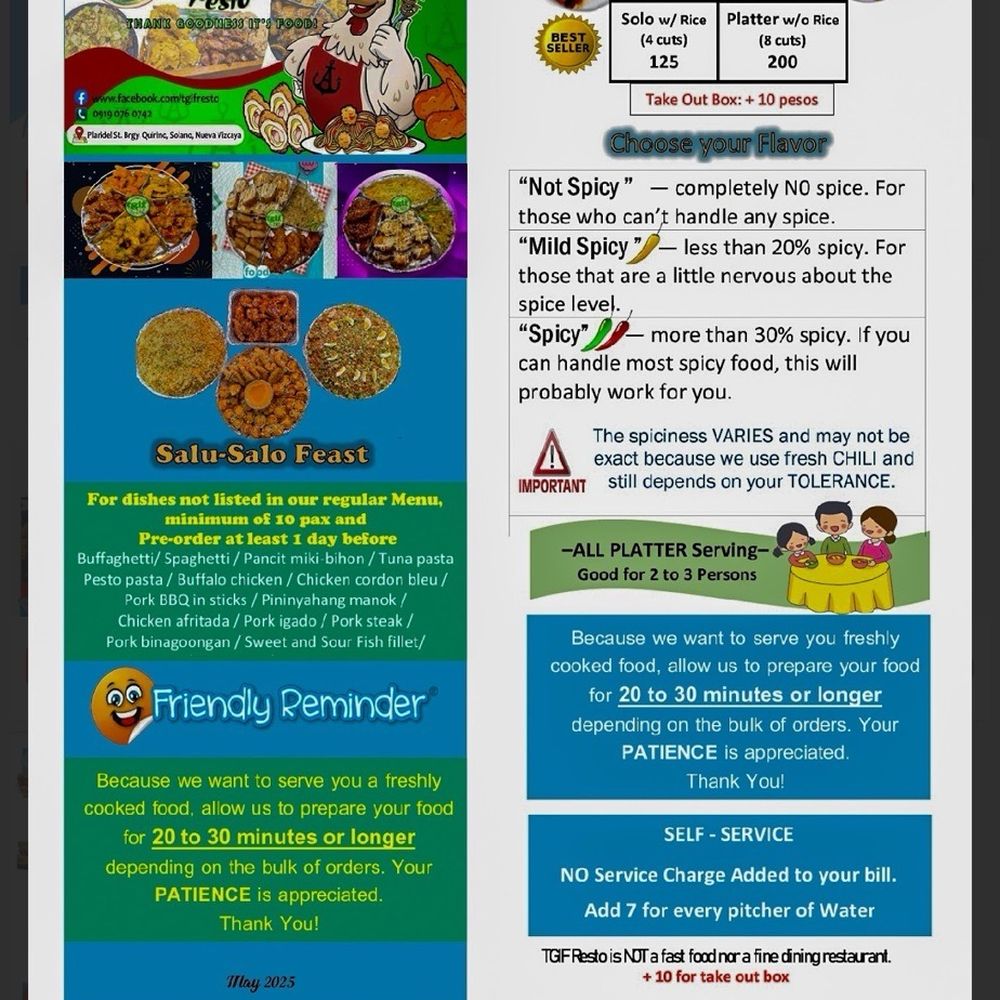 TGIF Resto - Menu 2: 6/2025. - Filipino Near Me - Solano, NUV