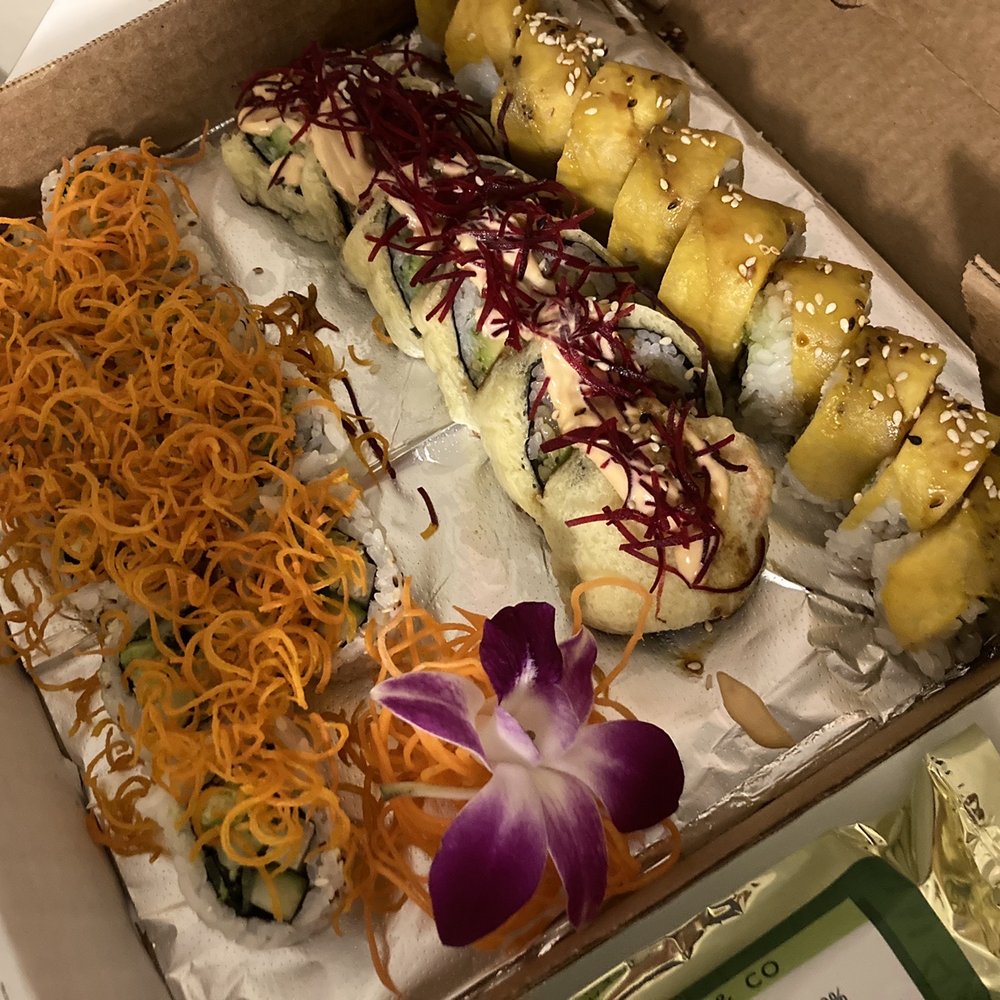 Keyaki Sushi - Tiger roll, yummy roll and monkey roll. Delicious and creative. All vegan. Nicely arranged in a pizza style box for take out. - Sushi Bars Near Me - Midvale, Utah Keyaki Sushi - Tiger roll, yummy roll and monkey roll. Delicious and creative. All vegan. Nicely arranged in a pizza style box for take out. - Sushi Bars Near Me - Midvale, Utah