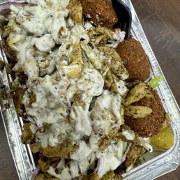 Chicken and falafel platter.