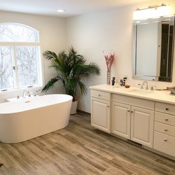 Bathroom remodel with freestanding tub.