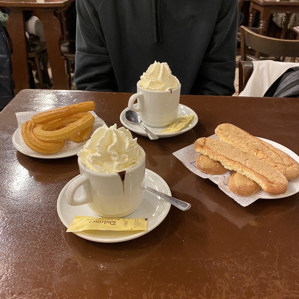 Swiss chocolate, churros and melindros (lady fingers)