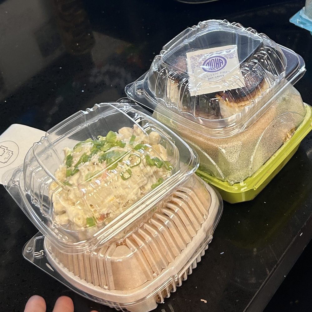 mac salad, tots, spam musubi, miso garlic chicken sandwich mac salad, tots, spam musubi, miso garlic chicken sandwich