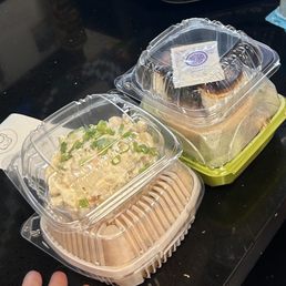 mac salad, tots, spam musubi, miso garlic chicken sandwich mac salad, tots, spam musubi, miso garlic chicken sandwich