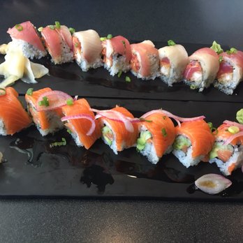 Akebono 515 - Top- the akebono roll Bottom - Tasmanian salmon roll - Sushi Bars Near Me - Des Moines, Iowa Akebono 515 - Top- the akebono roll Bottom - Tasmanian salmon roll - Sushi Bars Near Me - Des Moines, Iowa