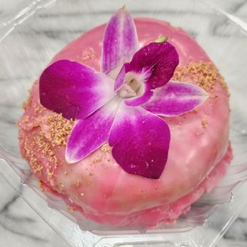 Friendly Donuts - Lemonade Hibiscus donut ($4.95). 3/8/2025 - Donuts Near Me - Orange, California