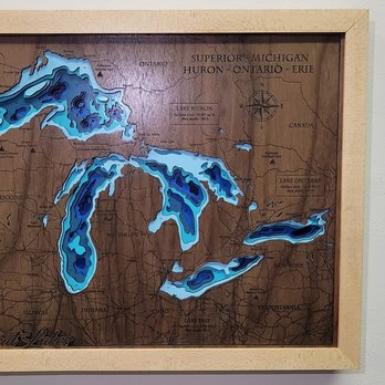 Perfectly Engraved - Great lakes depth map in walnut and maple - Engraving Near Me - Toledo, Ohio Perfectly Engraved - Great lakes depth map in walnut and maple - Engraving Near Me - Toledo, Ohio