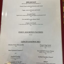Menu with breakfast and lunch options