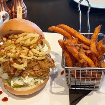 110 Grill -  Henrietta - Pulled Pork Sandwich with Sweet Potatoe Fries - New American Near Me - Henrietta, New York