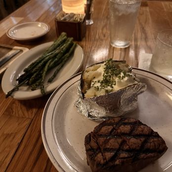 The Drover Steakhouse - 8oz filet a perfect medium rare with side of asparagus and that marvelous baked potato. - Steakhouses Near Me - Omaha, Nebraska The Drover Steakhouse - 8oz filet a perfect medium rare with side of asparagus and that marvelous baked potato. - Steakhouses Near Me - Omaha, Nebraska