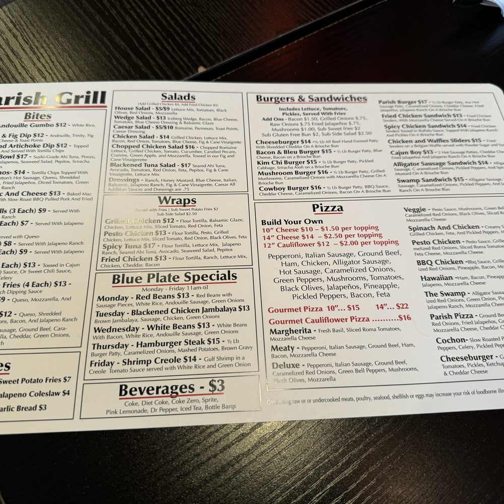 Parish Grill - The menu - Pizza Near Me - Metairie, Louisiana