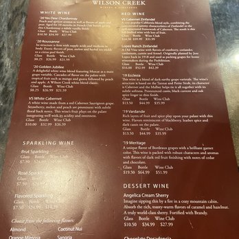 Wilson Creek Winery - Wine tasting menu - Wineries Near Me - Temecula, California Wilson Creek Winery - Wine tasting menu - Wineries Near Me - Temecula, California