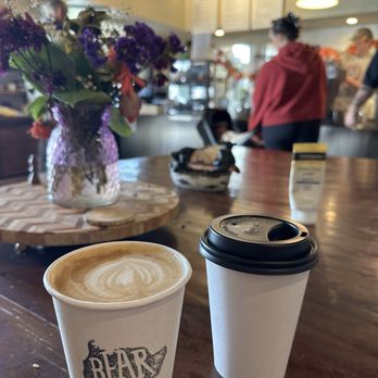 Bear Coast Coffee - Gingerbread latte (lid off), Vanilla nutmeg latte - Coffee & Tea Near Me - Dana Point, California