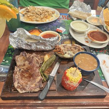 Mi Pueblo - Ribeye Maya with street corn and baked potato with chorizo. - Mexican Near Me - Sand Springs, Oklahoma Mi Pueblo - Ribeye Maya with street corn and baked potato with chorizo. - Mexican Near Me - Sand Springs, Oklahoma