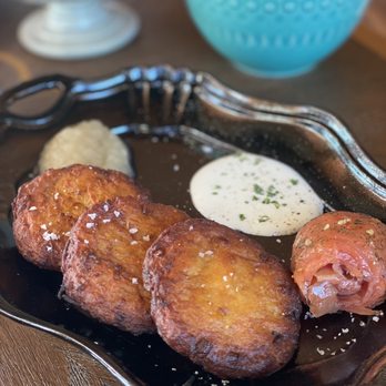 The Bungalow Kitchen - Sweet Potato Pancakes w/ Smoked Salmon - New American Near Me - Tiburon, California