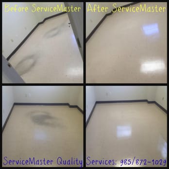 ServiceMaster Quality Services - Sheet vinyl flooring before and after the strip/refinish process performed by ServiceMaster Quality Services. - Carpet Cleaning Near Me - Gray, Louisiana