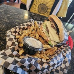 Bob's Giant Burger - Mushroom bacon Swiss with garlic fries upgrade