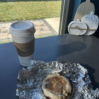 Nour - My latte with an extra shot of espresso, white mocha, and lavender. And a sausage egg and cheese breakfast sandwich on an English muffin - Cafes Near Me - Camp Hill, Pennsylvania Nour - My latte with an extra shot of espresso, white mocha, and lavender. And a sausage egg and cheese breakfast sandwich on an English muffin - Cafes Near Me - Camp Hill, Pennsylvania