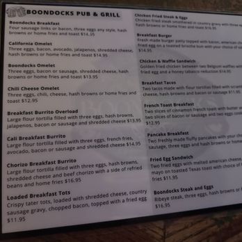 Boondocks - Sunday brunch menu - Pubs Near Me - Corona, California