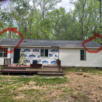 PGC Installation - Did not center ridge vent. Sgingled over rafter defects instead of a proper repair. You can see EVERY repair through the shingles. - Gutter Services Near Me - Aiken, South Carolina PGC Installation - Did not center ridge vent. Sgingled over rafter defects instead of a proper repair. You can see EVERY repair through the shingles. - Gutter Services Near Me - Aiken, South Carolina
