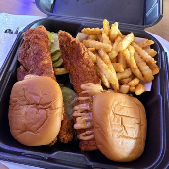 Dave's Hot Chicken - Dave's Meal #2. Two sliders and fries. - Chicken Shop Near Me - Saint Paul, Minnesota Dave's Hot Chicken - Dave's Meal #2. Two sliders and fries. - Chicken Shop Near Me - Saint Paul, Minnesota