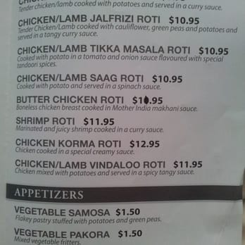 Maurya East Indian Roti - Menu as of May 2016 - Indian Near Me - Etobicoke, Ontario Maurya East Indian Roti - Menu as of May 2016 - Indian Near Me - Etobicoke, Ontario