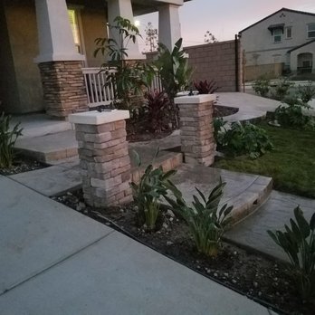 CJL Construction - finished front yard with added pillars, lighted steps, and bamboo stamped walkway - General Contractors Near Me - Riverside, California CJL Construction - finished front yard with added pillars, lighted steps, and bamboo stamped walkway - General Contractors Near Me - Riverside, California