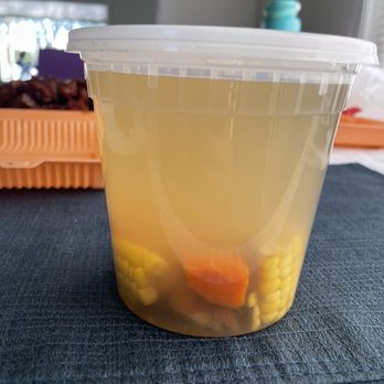 Golden Wok Bistro - Complimentary soup with chunks of corn - Hong Kong Style Cafe Near Me - San Mateo, California