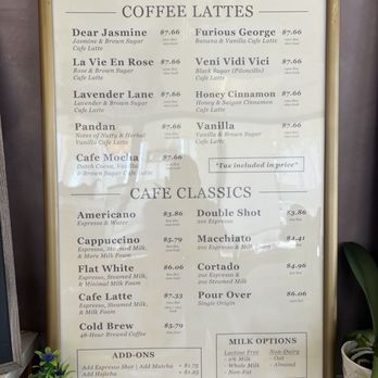 Leaflet Coffee House - Coffee Lattes / Cafe Classics Menu as of 6/25/2025 - Coffee & Tea Near Me - Monterey Park, California Leaflet Coffee House - Coffee Lattes / Cafe Classics Menu as of 6/25/2025 - Coffee & Tea Near Me - Monterey Park, California