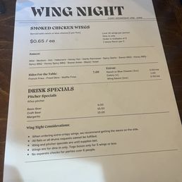 Wing Wednesday menu Wing Wednesday menu