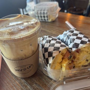 Rev'd Up Coffee And Classics - Dirty Rider latte and bacon breakfast burrito - Coffee & Tea Near Me - Claremont, California Rev'd Up Coffee And Classics - Dirty Rider latte and bacon breakfast burrito - Coffee & Tea Near Me - Claremont, California