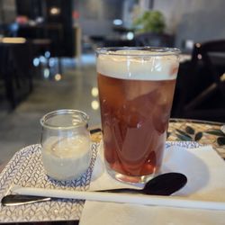 Iced earl Grey oatmilk tea with bourbon caramel