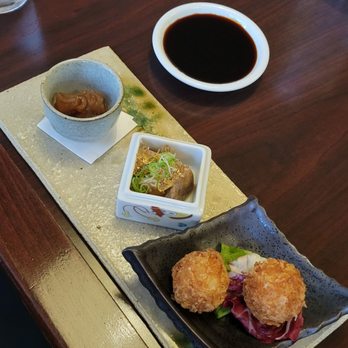 Shiro's - Aori-ika okizuke, ankimo, dungeness grab croquette - Sushi Bars Near Me - Seattle, Washington Shiro's - Aori-ika okizuke, ankimo, dungeness grab croquette - Sushi Bars Near Me - Seattle, Washington