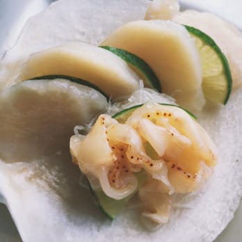 Sushi Yoshi - Live scallops (hotate) served with a side of jellyfish - Sushi Bars Near Me - Vienna, Virginia Sushi Yoshi - Live scallops (hotate) served with a side of jellyfish - Sushi Bars Near Me - Vienna, Virginia
