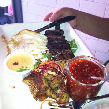 SAGE - Hubby's steak and eggs, cooked perfect and nice size portion for $15 - Thai Near Me - Brooklyn, New York