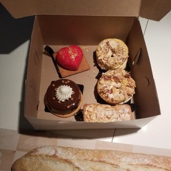 La Belle French Bakery - Strawberry cheesecake, a couple Paris-Brest, almond financier and a cholate dessert (forgot the name). And a baguette in the front! - Wholesalers Near Me - Thornton, Colorado La Belle French Bakery - Strawberry cheesecake, a couple Paris-Brest, almond financier and a cholate dessert (forgot the name). And a baguette in the front! - Wholesalers Near Me - Thornton, Colorado