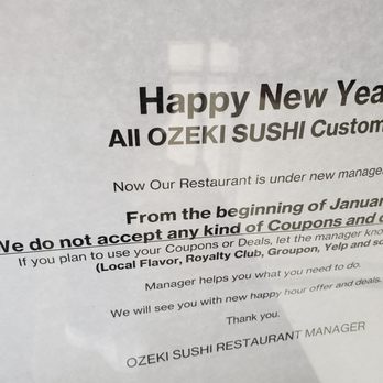 Ozeki Sushi - REFUSED TO HONOR - Japanese Near Me - Chino, California Ozeki Sushi - REFUSED TO HONOR - Japanese Near Me - Chino, California