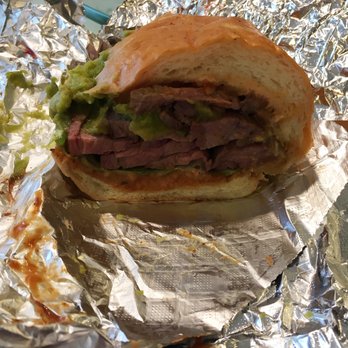 Englund's Catering - Tri-tip deliciousness part 2 with avocado and chipotle mayonnaise added to the "Everything"(minus the mustard), meat filled all the way back - Caterers Near Me