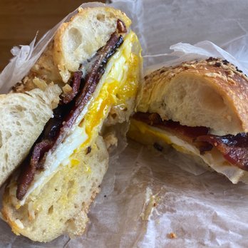 Bagelsaurus - Classic Jumbo Sandwich (Cheddar Garlic bagel) - Bagels Near Me - Cambridge, Massachusetts