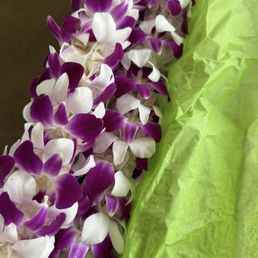 Purple & White Dendrobium Double Orchid Lei. Ordered off the website for pickup!